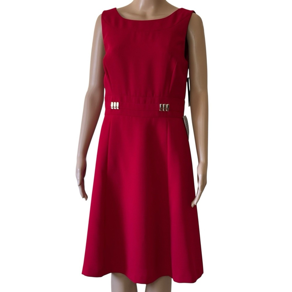 Tahari Arthur S. Levine Red Sleeveless Fit and Flare Career Dress 6 3220M159